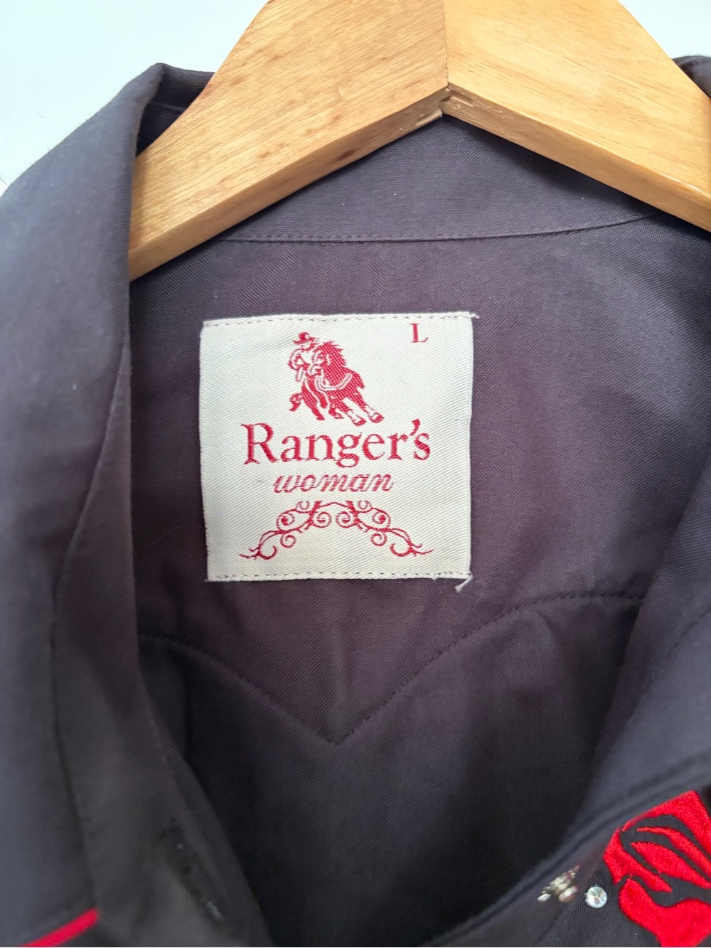 Ranger's Woman Black Western Shirt with Red Rose & Boot Embroidery - L - Picture 4 of 13